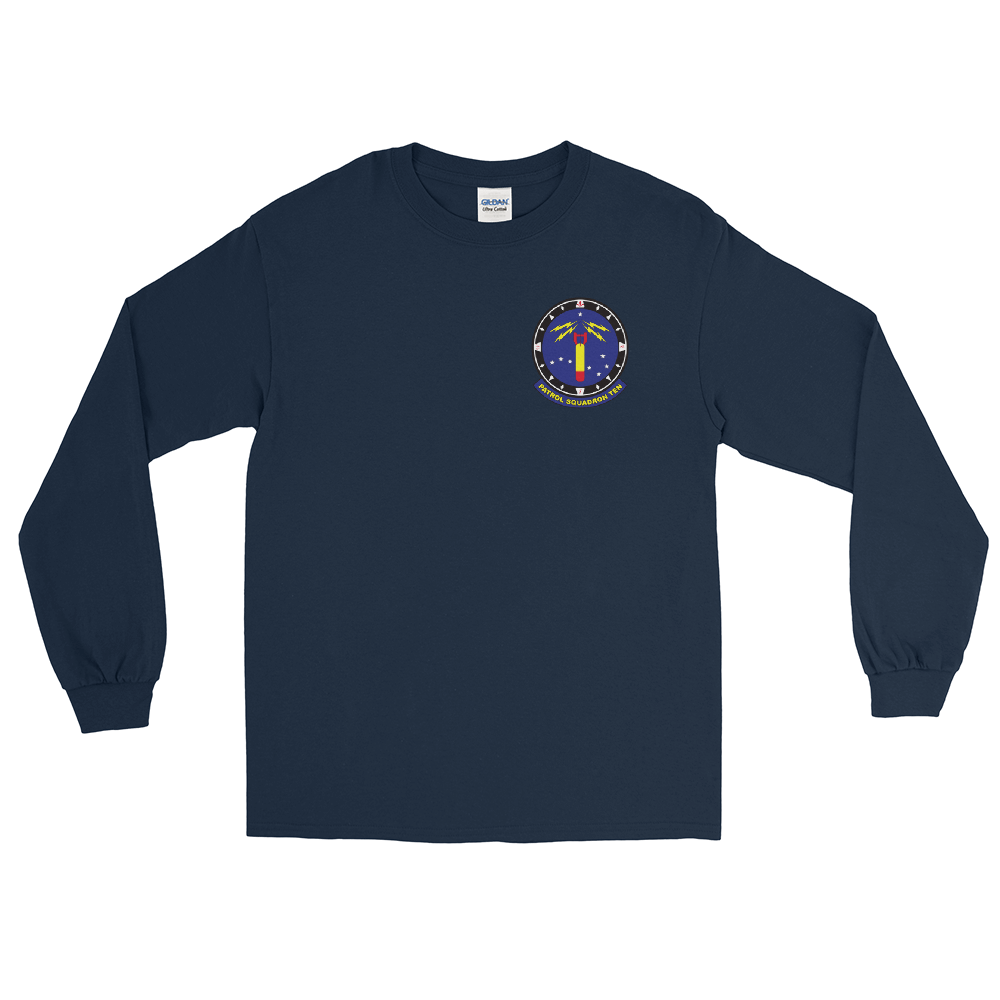 VP-10 Red Lancers Squadron Crest Long Sleeve Shirt – front view, navy