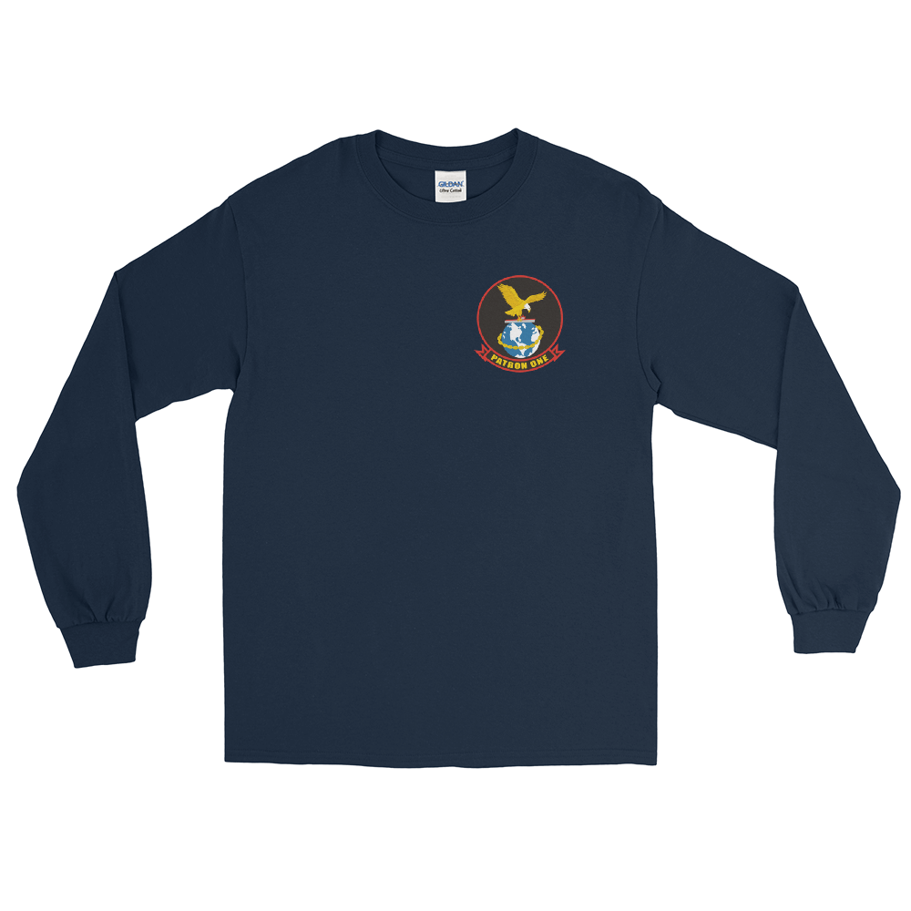 VP-1 Screaming Eagles Crest Long Sleeve T-Shirt – front view, navy