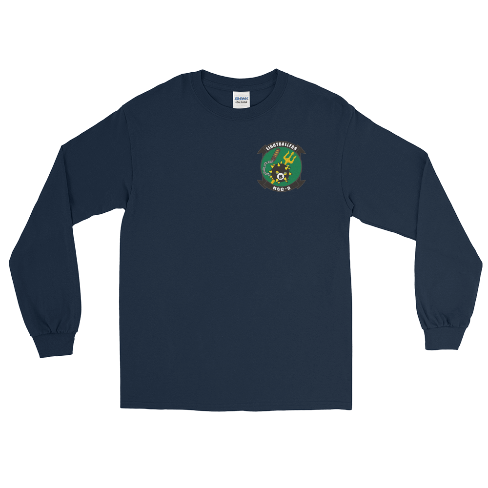 HSC-8 Eightballers Squadron Crest Long Sleeve Shirt – front view, navy