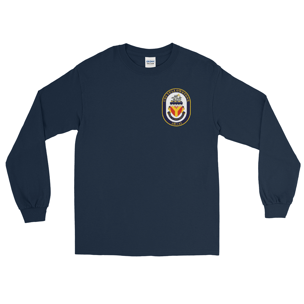 USS Yellowstone (AD-41) Ship's Crest Long Sleeve Shirt – front view, navy