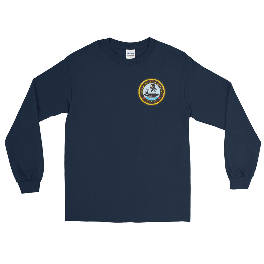 USS Theodore Roosevelt (CVN-71) Ship's Crest Long Sleeve Shirt – front view, navy