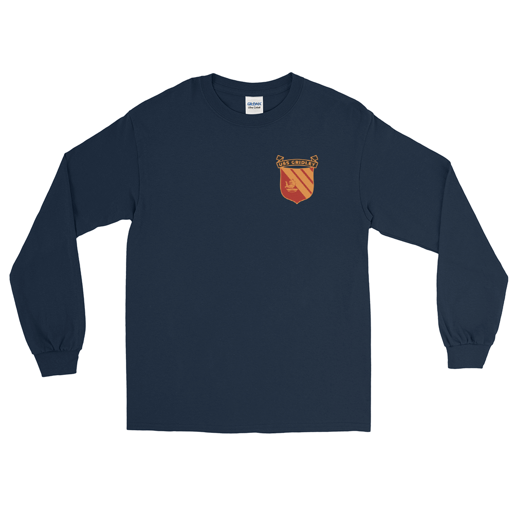 USS Gridley (CG-21) Ship's Crest Long Sleeve Shirt – front view, navy