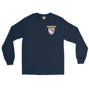 USS Chicago (CG-11) Ship's Crest Long Sleeve Shirt - Gold – front view, navy