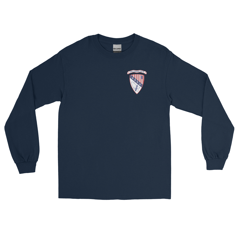 USS Chicago (CG-11) Ship's Crest Long Sleeve Shirt - Blue – front view, navy