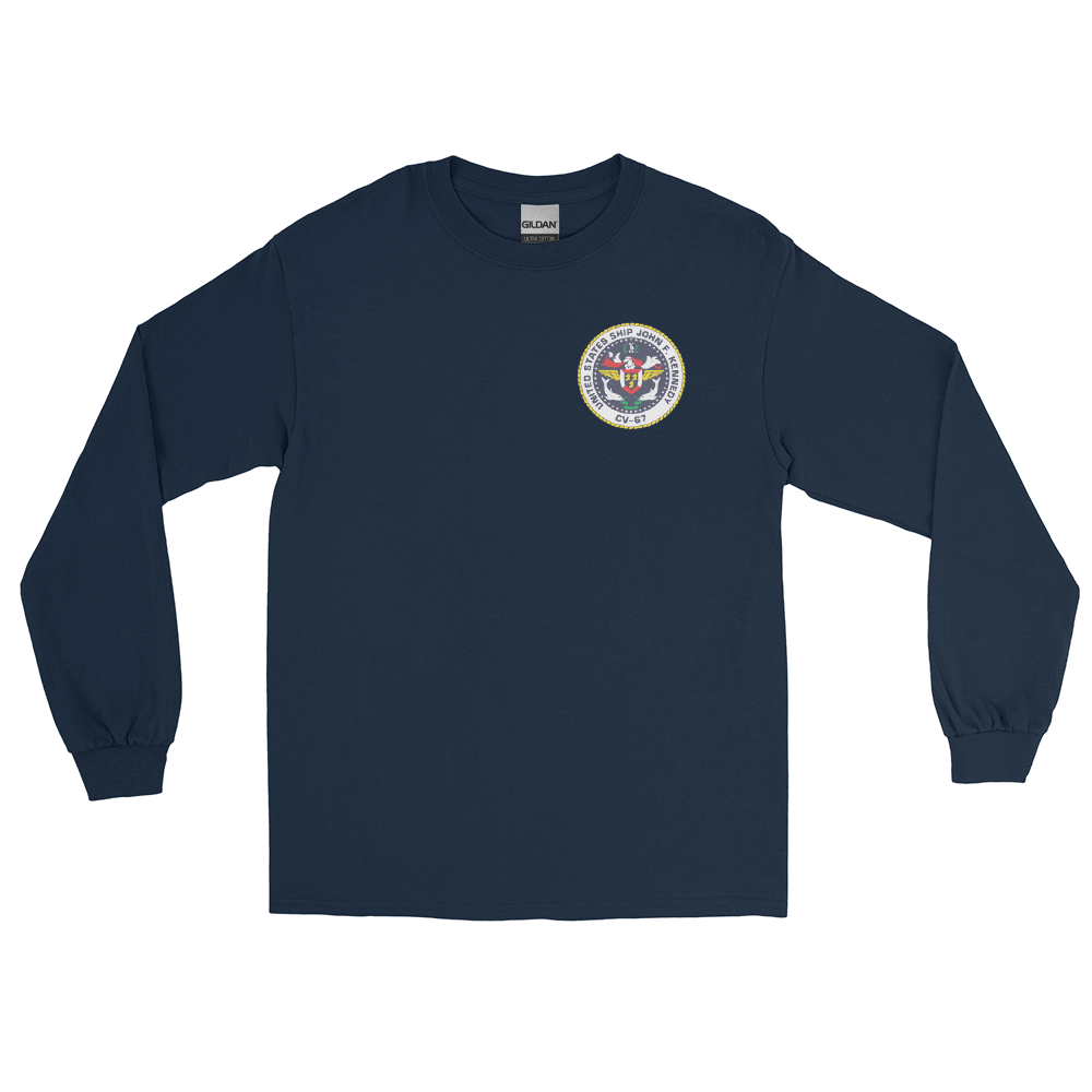 USS John F. Kennedy (CV-67) 1990-91 Long Sleeve Cruise Shirt – front view, navy