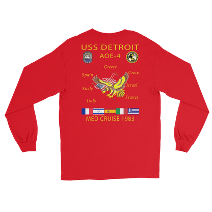 USS Detroit (AOE-4) 1983 Med Cruise Long Sleeve Shirt – back view, red