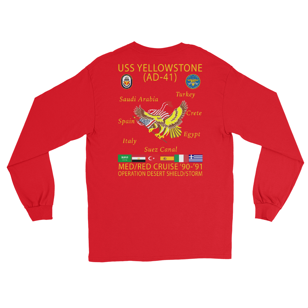 USS Yellowstone (AD-41) 1990-91 ODS/S Long Sleeve Cruise Shirt – back view, red