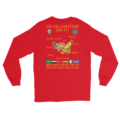 USS Yellowstone (AD-41) 1990-91 ODS/S Long Sleeve Cruise Shirt – back view, red