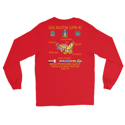 USS Austin (LPD-4) 2002-03 Long Sleeve Cruise Shirt – back view, red
