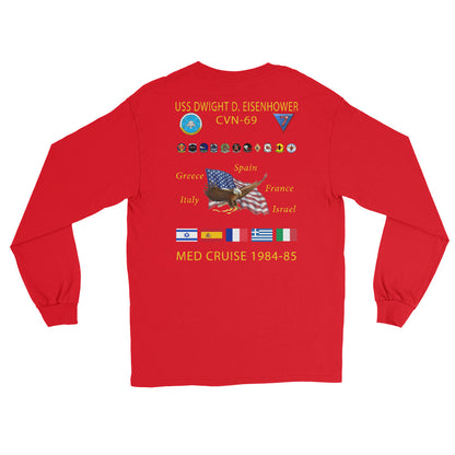 USS Dwight D. Eisenhower (CVN-69) 1984-85 Long Sleeve Cruise Shirt – back view, red