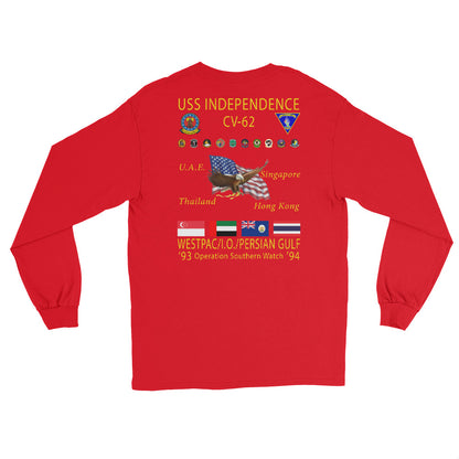 USS Independence (CV-62) 1993-94 Long Sleeve Cruise Shirt – back view, red