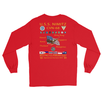 USS Nimitz (CVN-68) 1988-89 Long Sleeve Cruise Shirt – back view, red