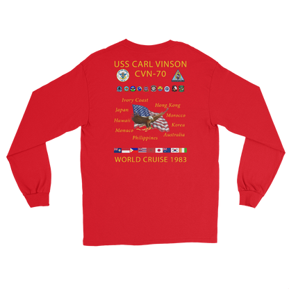USS Carl Vinson (CVN-70) 1983 Long Sleeve Cruise Shirt – back view, red