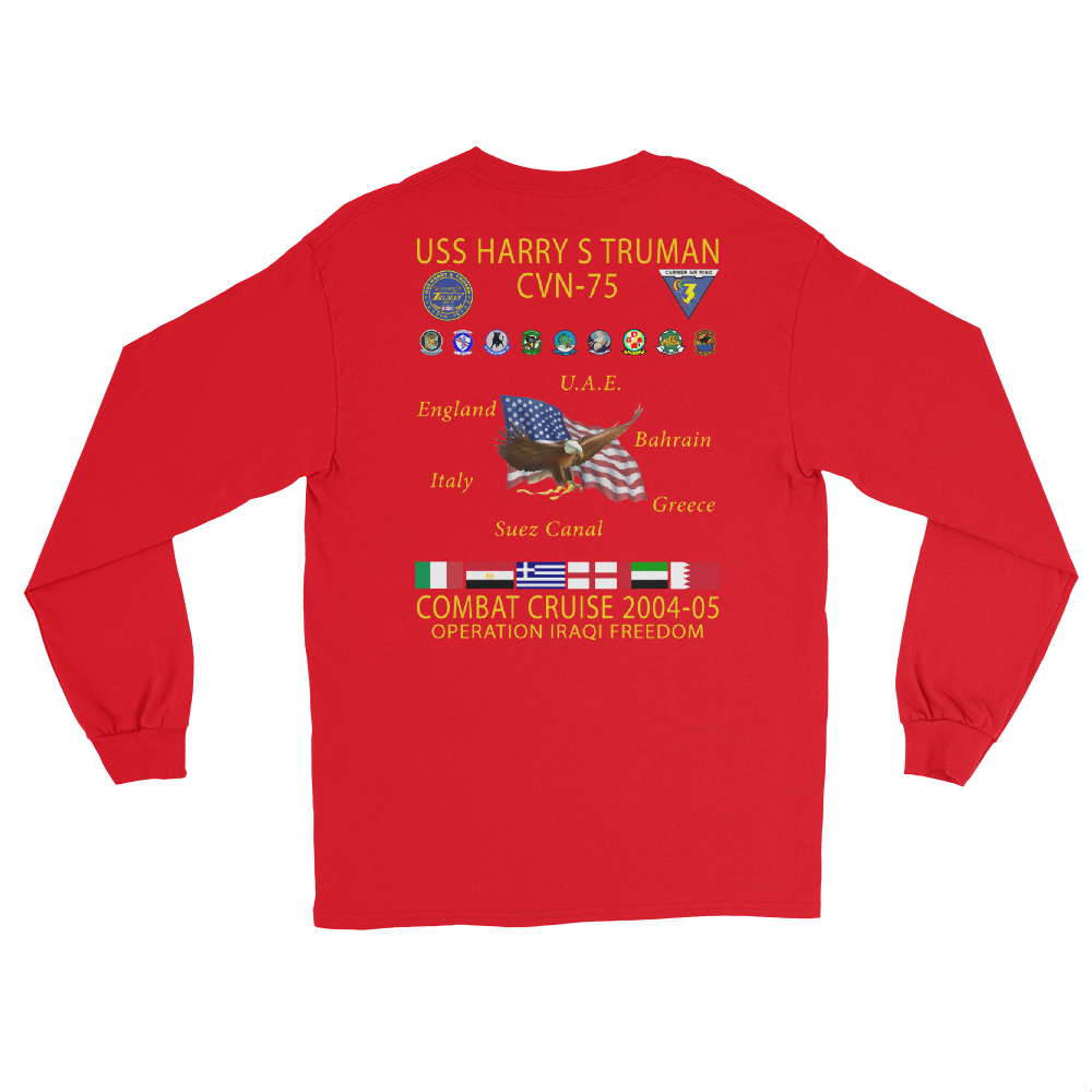 USS Harry S. Truman (CVN-75) 2004-05 Long Sleeve Cruise Shirt – back view, red