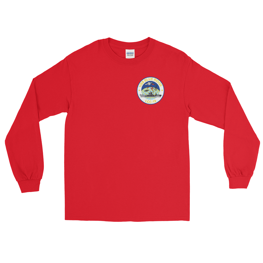 USS Blue Ridge (LCC-19) 1990-91 ODS/S Cruise Long Sleeve Shirt – front view, red