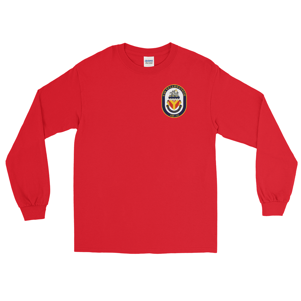 USS Yellowstone (AD-41) 1990-91 ODS/S Long Sleeve Cruise Shirt – front view, red