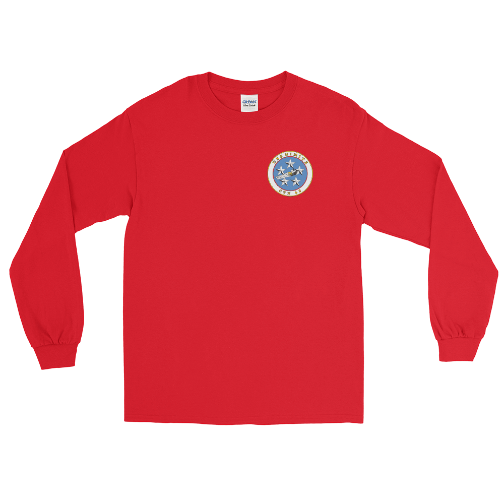 USS Nimitz (CVN-68) Ship's Crest Long Sleeve Shirt – front view, red