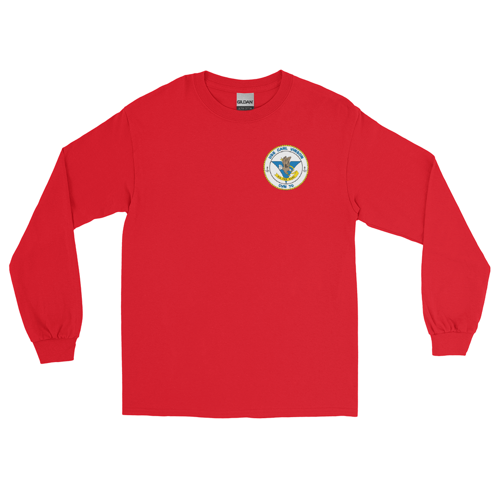 USS Carl Vinson (CVN-70) 1983 Long Sleeve Cruise Shirt – front view, red