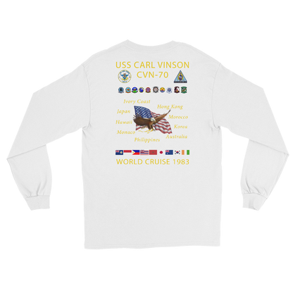 USS Carl Vinson (CVN-70) 1983 Long Sleeve Cruise Shirt – back view, white