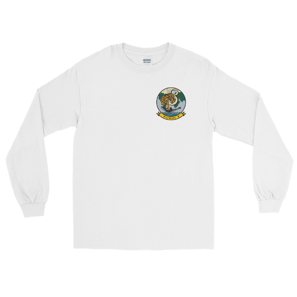 VP-8 Fighting Tigers Squadron Crest Long Sleeve Shirt – front view, white