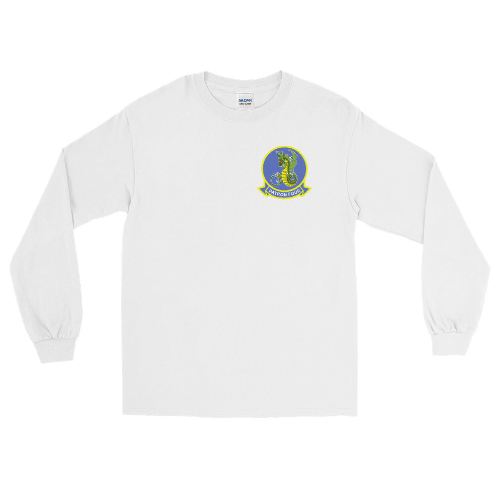 VP-4 The Skinny Dragons Crest Long Sleeve Shirt – front view, white