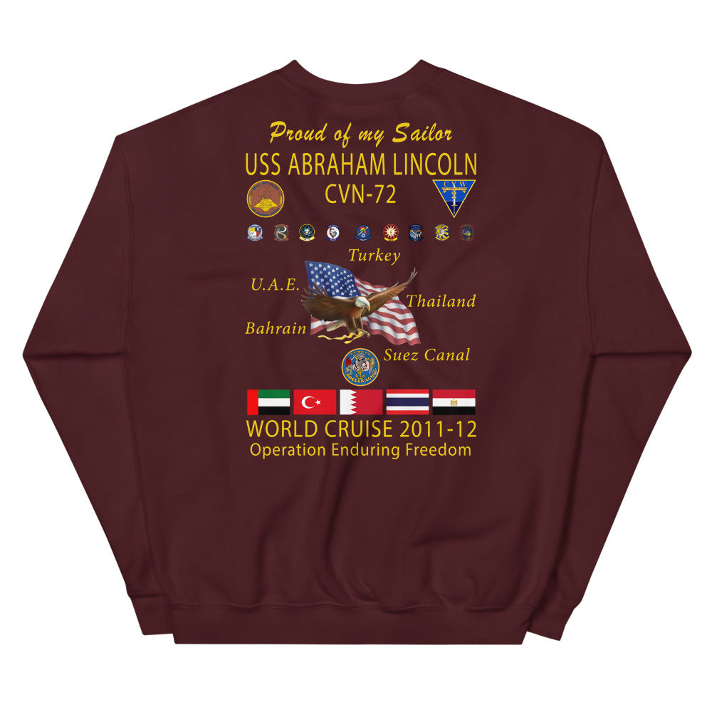 USS Abraham Lincoln (CVN-72) 2011-12 Cruise Sweatshirt - Family