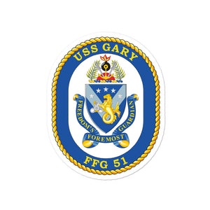 USS Gary (FFG-51) Ship's Crest Vinyl Sticker