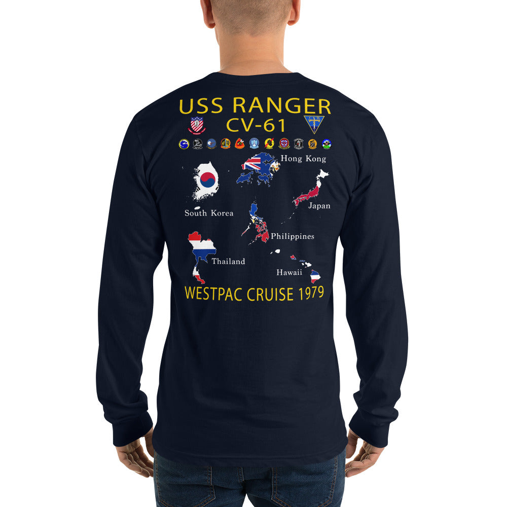 USS Ranger (CV-61) 1979 Long Sleeve Cruise Shirt - Map