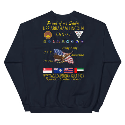 USS Abraham Lincoln (CVN-72) 1993 Cruise Sweatshirt - FAMILY