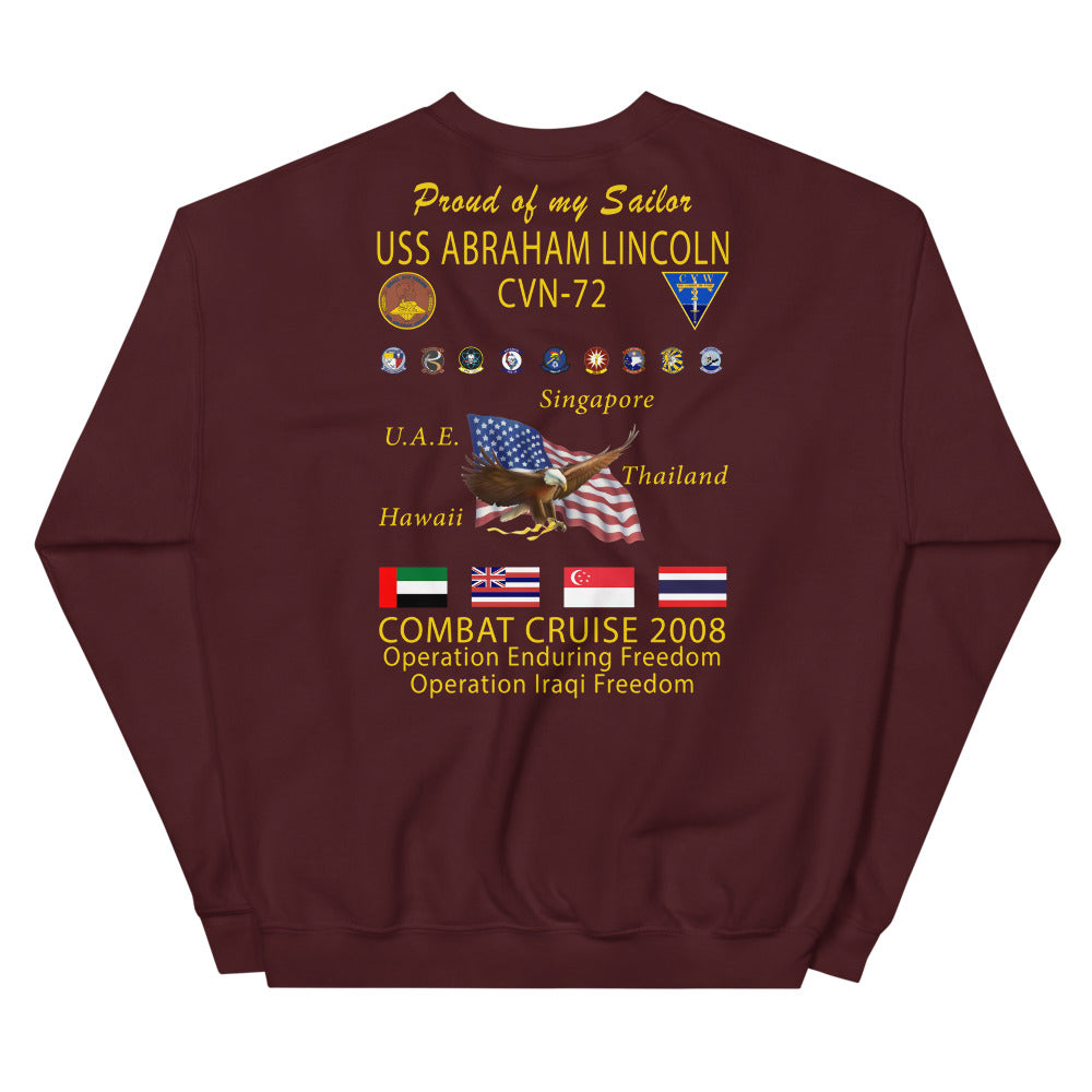 USS Abraham Lincoln (CVN-72) 2008 Cruise Sweatshirt - Family