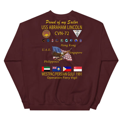 USS Abraham Lincoln (CVN-72) 1991 Cruise Sweatshirt - FAMILY