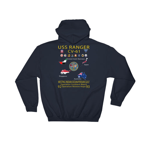 USS Ranger (CV-61) 1992-93 Cruise Hoodie - Map