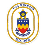 USS Kinkaid (DD-965) Ship's Crest Vinyl Sticker