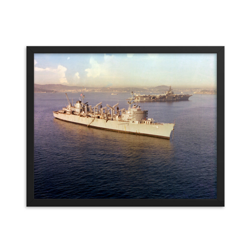 USS Detroit (AOE-4) Framed Ship Photo - w/ USS Independence (CV-62) in France