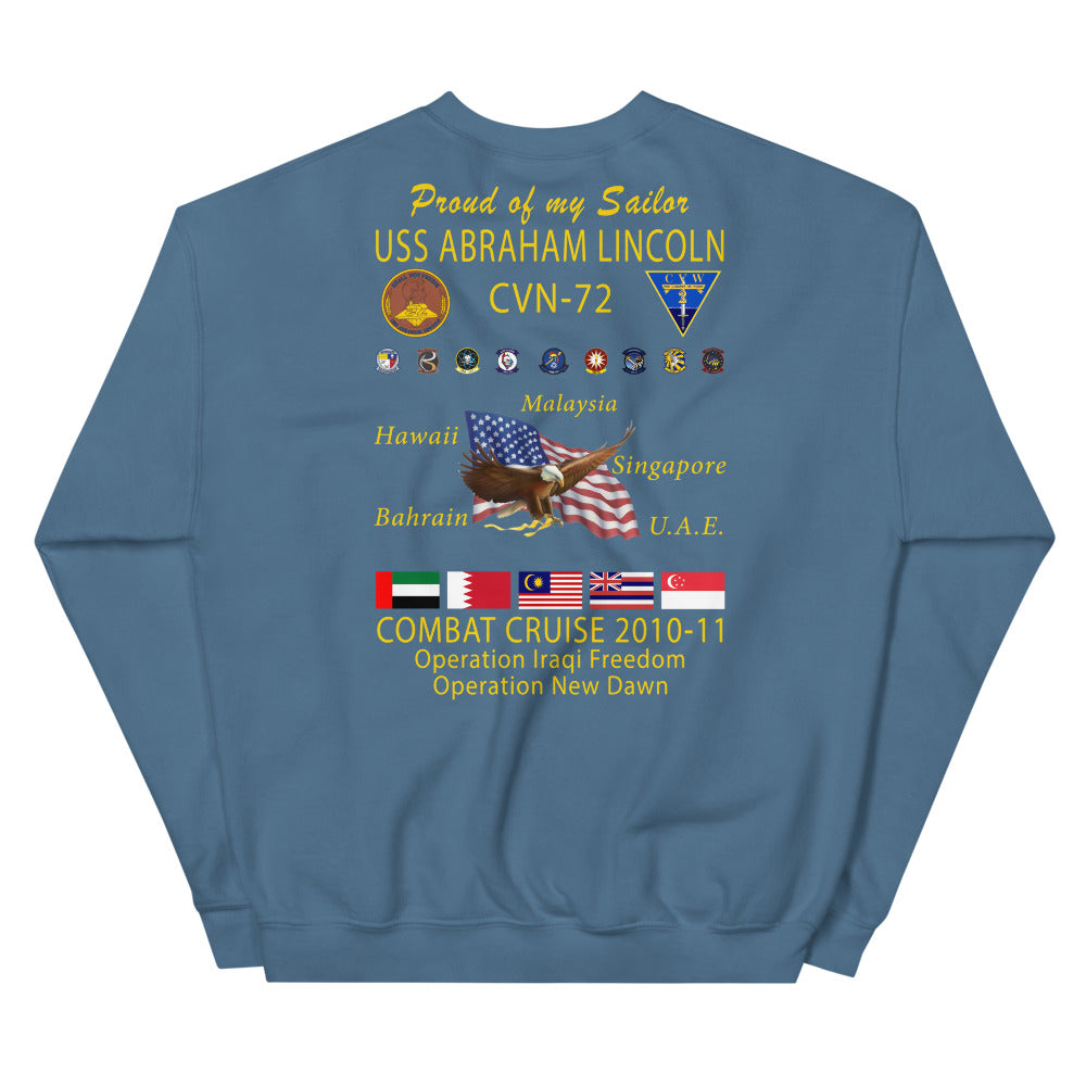 USS Abraham Lincoln (CVN-72) 2010-11 Cruise Sweatshirt - Family