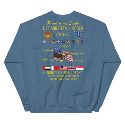 USS Abraham Lincoln (CVN-72) 2010-11 Cruise Sweatshirt - Family