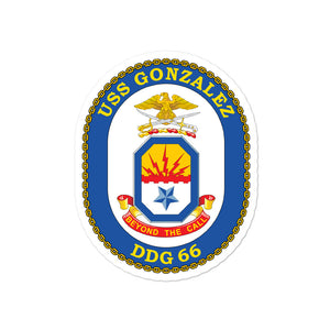 USS Gonzales (DDG-66) Ship's Crest Vinyl Sticker
