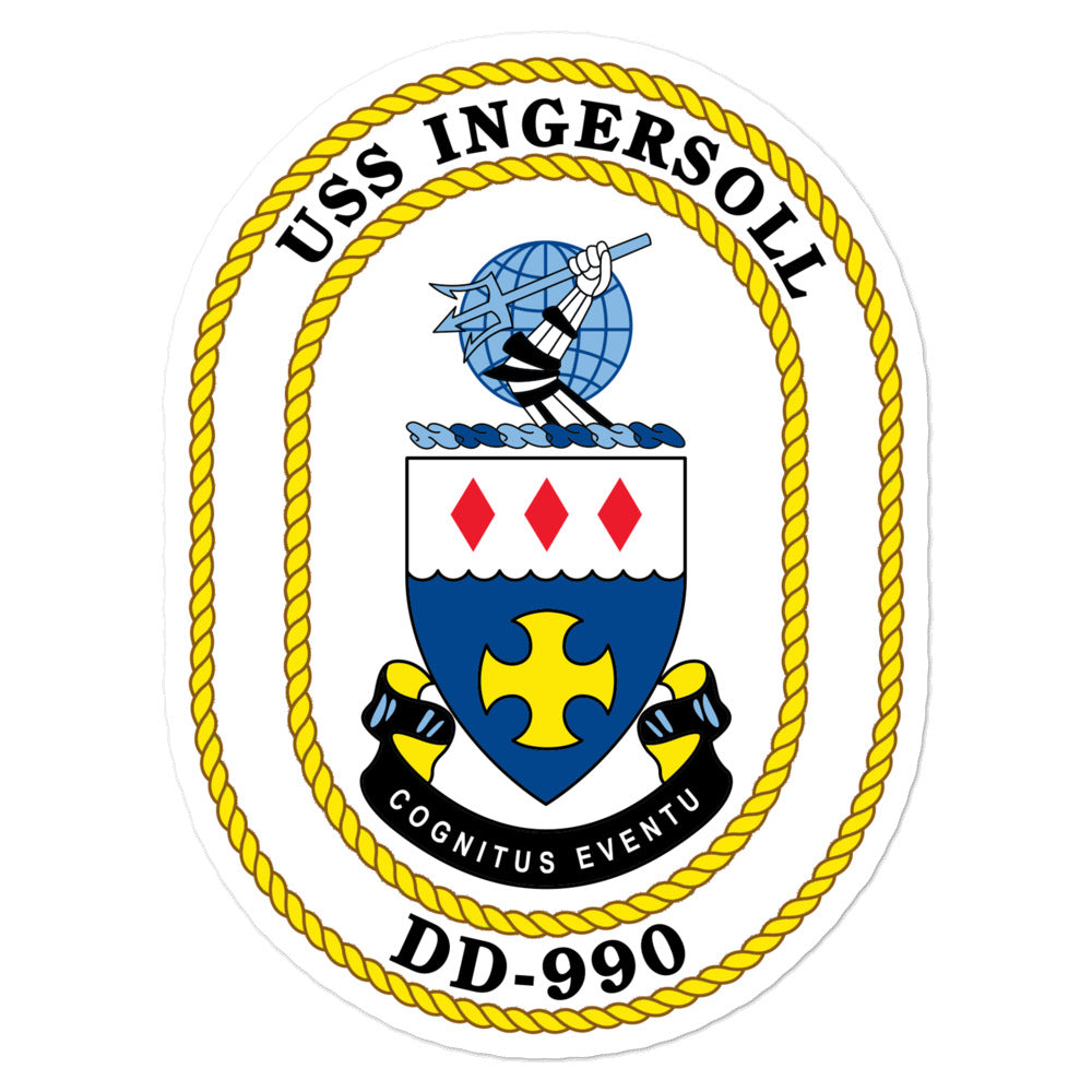 USS Ingersoll (DD-990) Ship's Crest Vinyl Sticker