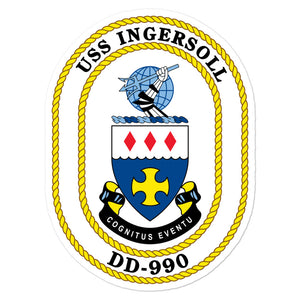USS Ingersoll (DD-990) Ship's Crest Vinyl Sticker