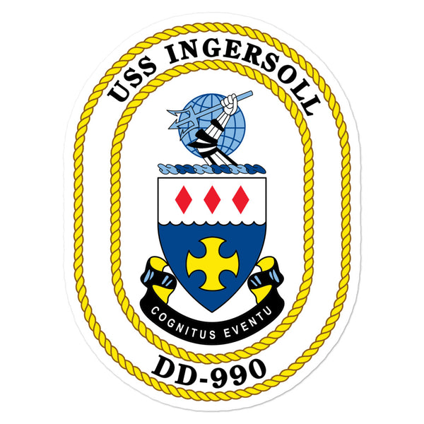 USS Ingersoll (DD-990) Ship's Crest Vinyl Sticker