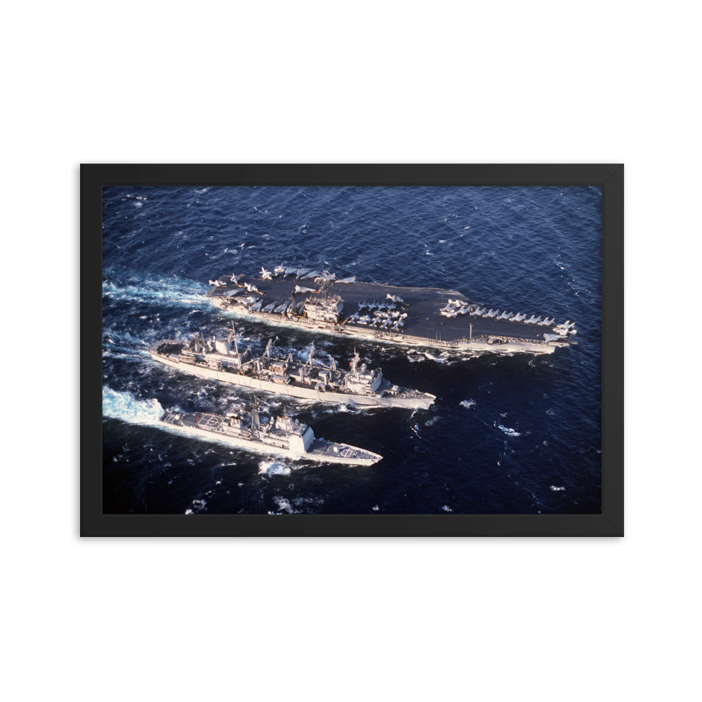 USS Detroit (AOE-4) Framed Ship Photo w/ USS John F. Kennedy (CV-67) & USS San Jacinto (CG-56) - Operation Desert Storm