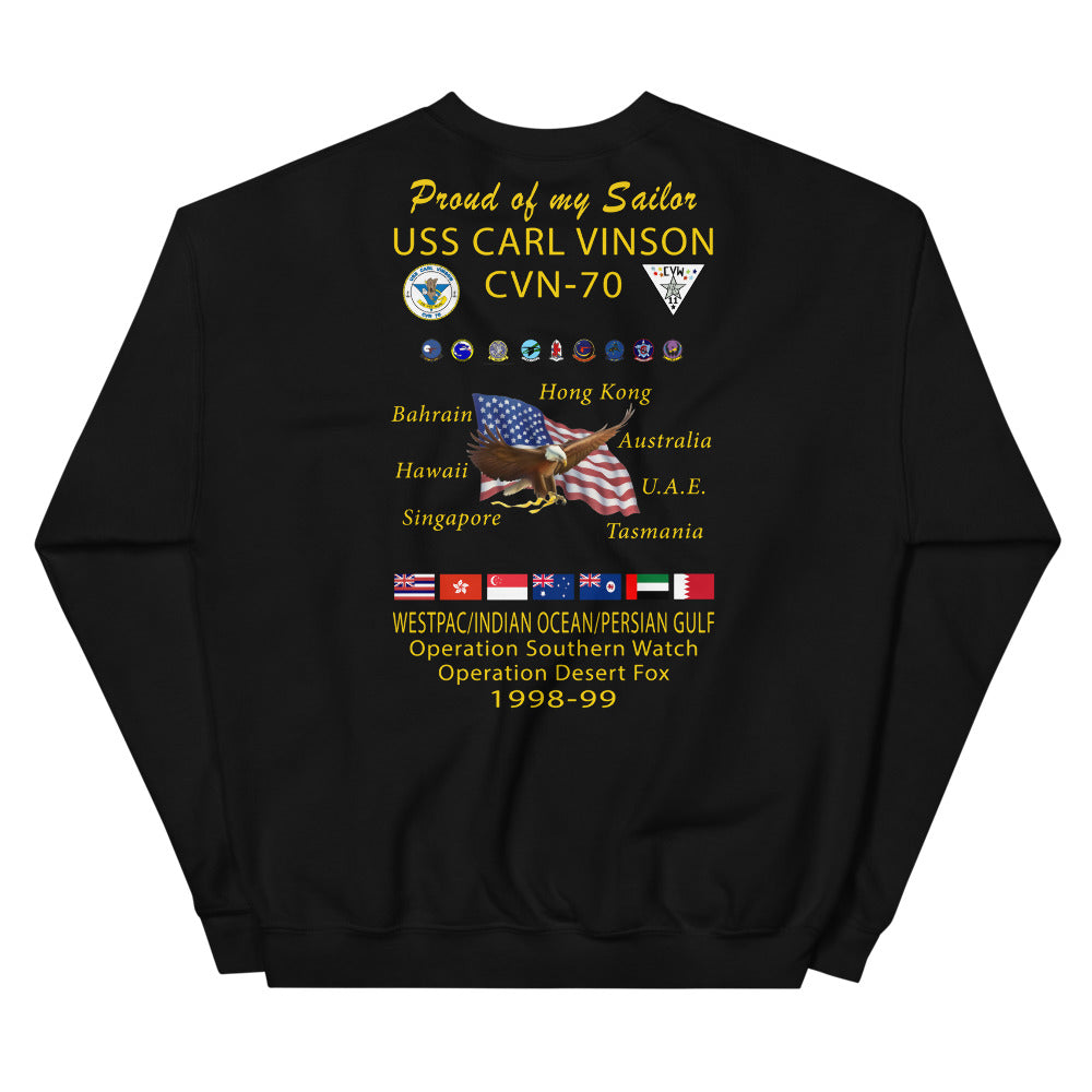 USS Carl Vinson (CVN-70) 1998-99 Cruise Sweatshirt - Family