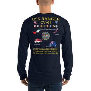 USS Ranger (CV-61) 1992-93 Long Sleeve Cruise Shirt - Map