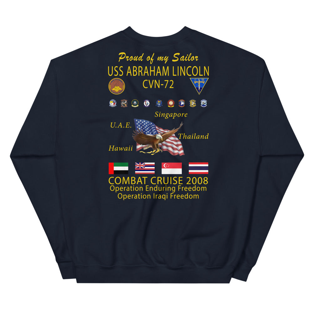 USS Abraham Lincoln (CVN-72) 2008 Cruise Sweatshirt - Family