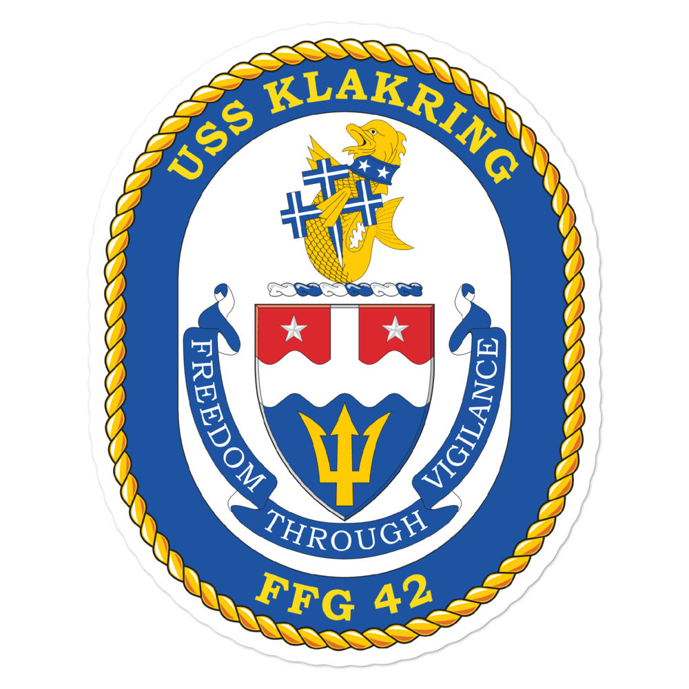 USS Klakring (FFG-42) Ship's Crest Vinyl Sticker