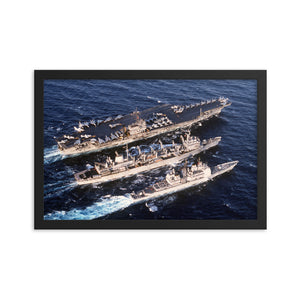 USS Detroit (AOE-4) Framed Ship Photo w/ USS John F. Kennedy (CV-67) & USS San Jacinto (CG-56) - Operation Desert Storm