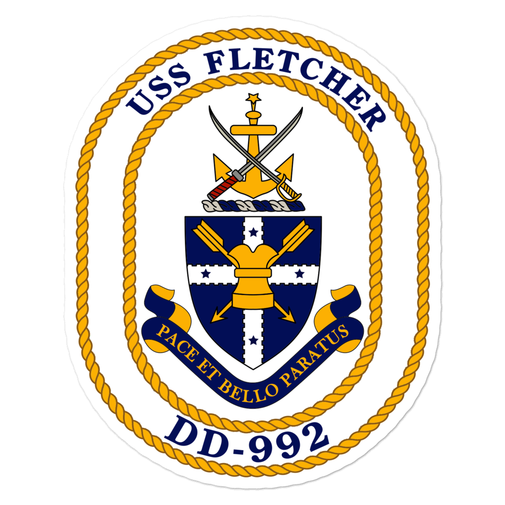 USS Fletcher (DD-992) Ship's Crest Vinyl Sticker