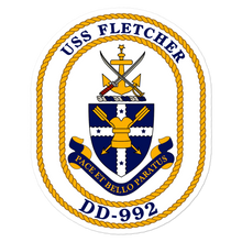 Load image into Gallery viewer, USS Fletcher (DD-992) Ship&#39;s Crest Vinyl Sticker