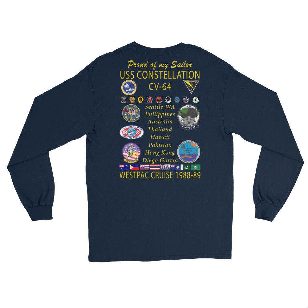 USS Constellation (CV-64) 1988-89 "Patched out" Long Sleeve Cruise Shirt - FAMILY