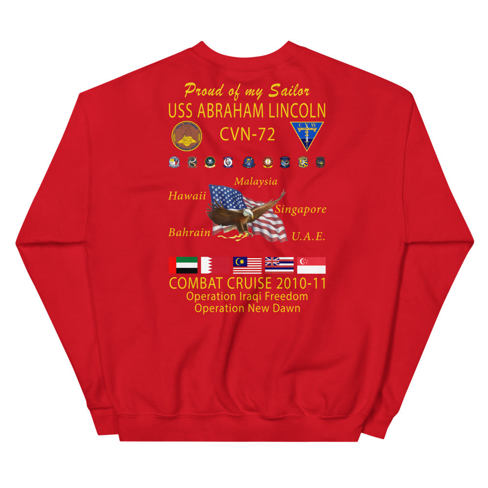 USS Abraham Lincoln (CVN-72) 2010-11 Cruise Sweatshirt - Family